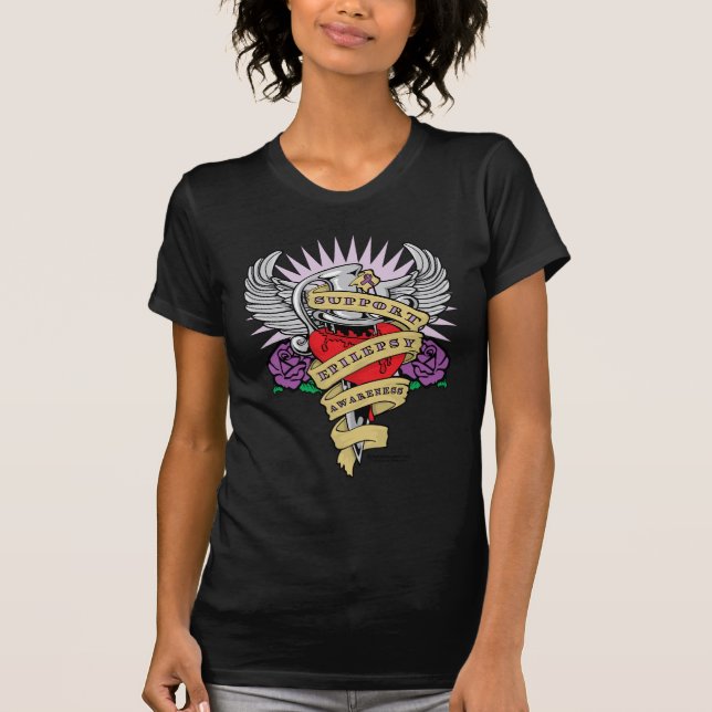 Camiseta Punhal da epilepsia e tatuagem do coração (Frente)