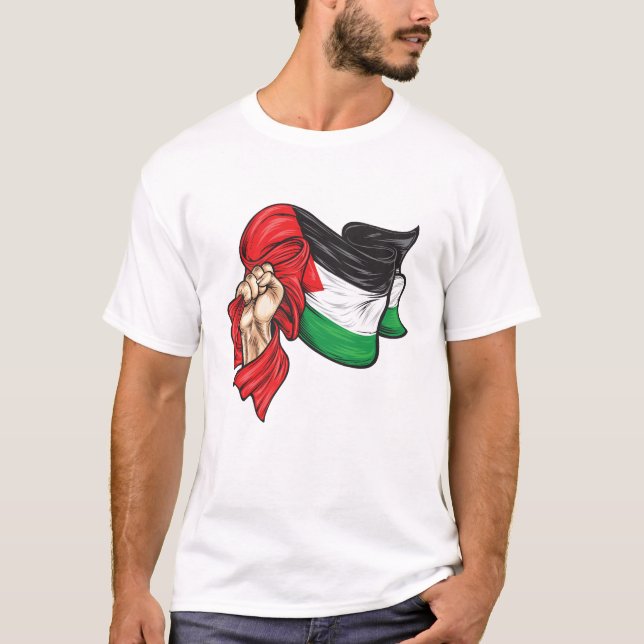 Camiseta Punho com pavilhão nacional da Palestina - T-Shirt (Frente)