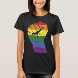 Camiseta Punho de Resistência Retro Arco-íris Mão Gay Lgbt