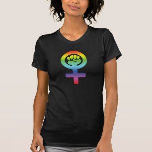 Camiseta Punho lésbica feminista do arco-íris do poder da