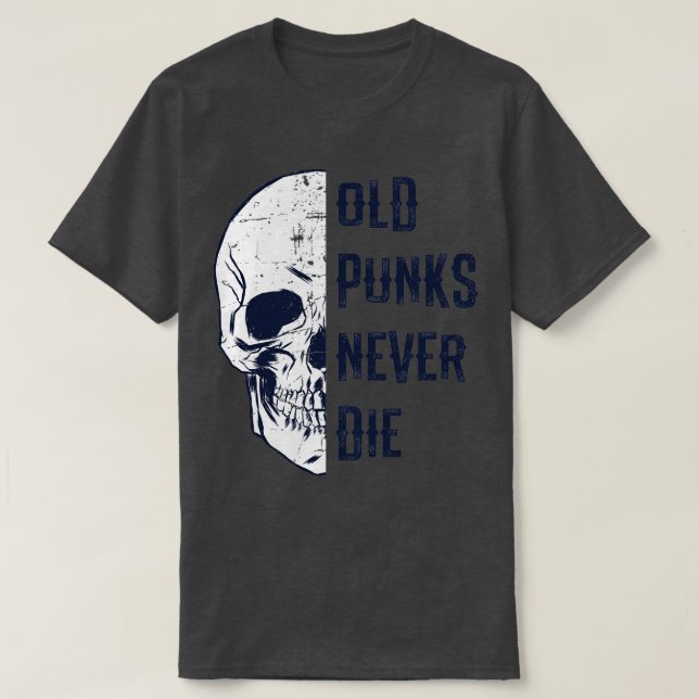 Camiseta Punhos Antigos Nunca Morrem Punk Rocker Skull Desi (Frente do Design)