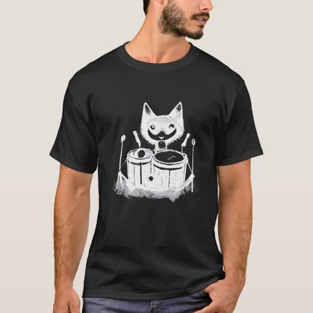 Camiseta Punk Cat Playing Drums  6 (Frente)