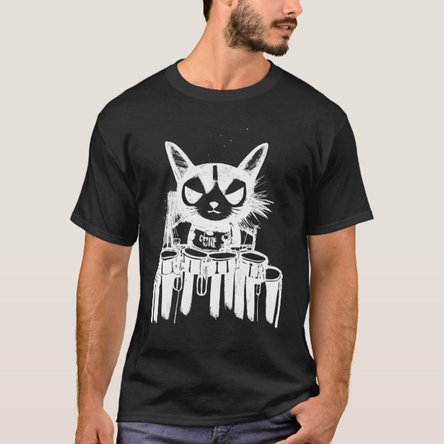 Camiseta Punk Cat Playing Drums Art (Frente)