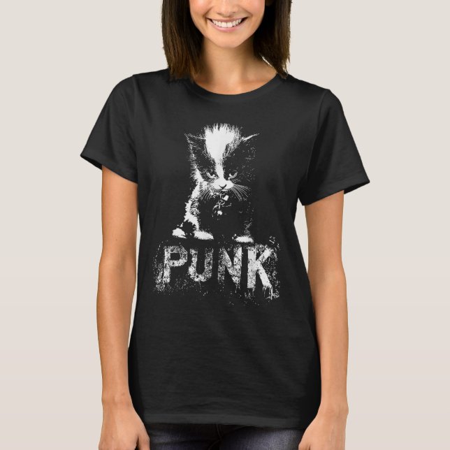 Camiseta Punk Kitten Cat With Mohawk Nge Gothic Design  (Frente)