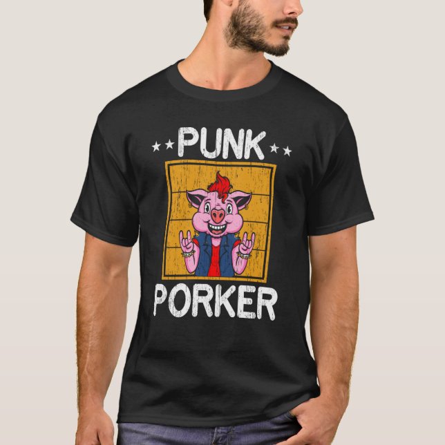 Camiseta Punk Porker Farm Animal Piggy Farmer Pig (Frente)