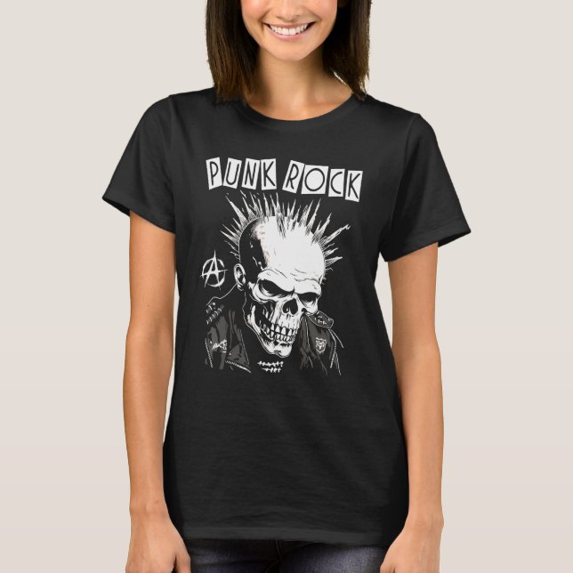 Camiseta Punk Rock Gig Skull Skeleton Mohawk Mohican  Punk  (Frente)
