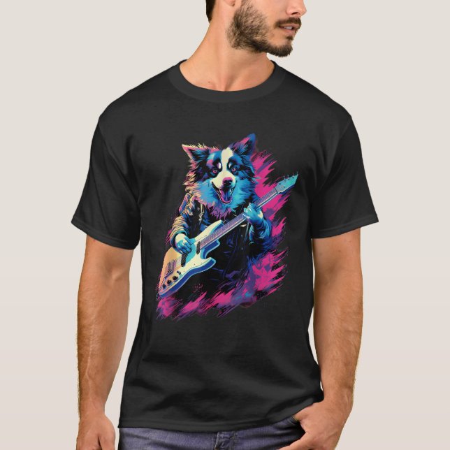 Camiseta Punk Rock Guitar Border Collie Dog Guitarist  for  (Frente)