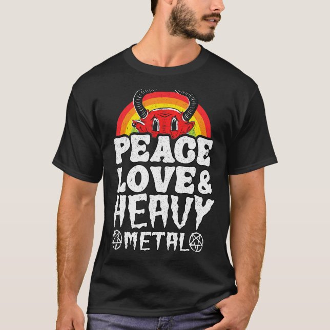 Camiseta Punk Rock Kids Metal Rainbow Satan Peace Love & He (Frente)