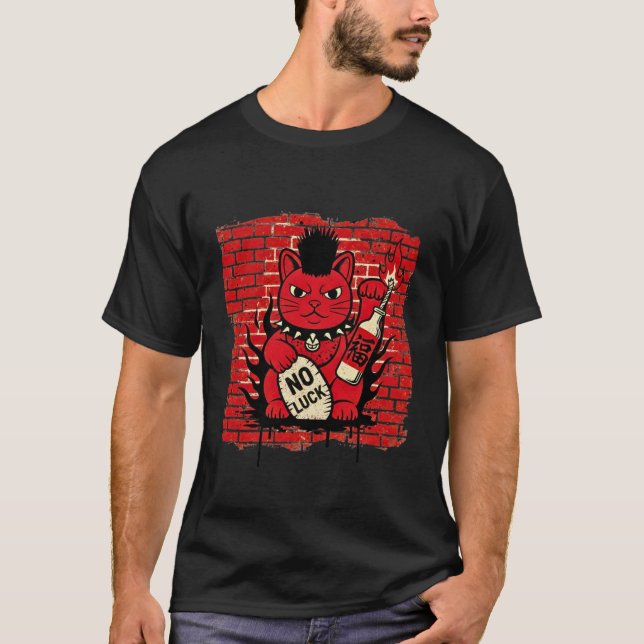 Camiseta Punk Rock Maneki Neko - Anarchy Lucky Cat Graffiti (Frente)