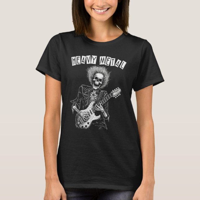 Camiseta Punk Rock N Roll Skeleton Guitarist Heavy Metal (Frente)
