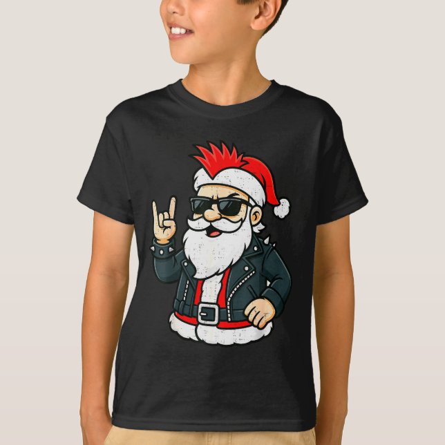 Camiseta Punk Rock Santa Claus Emo Christmas Rocker Pajamas (Frente)