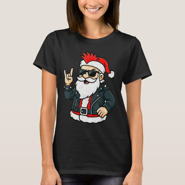 Camiseta Punk Rock Santa Claus Emo Christmas Rocker Pajamas (Frente)