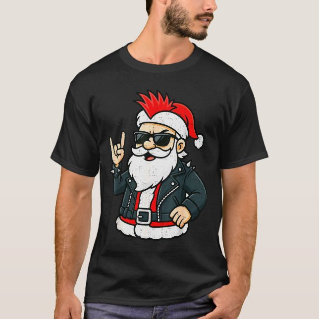 Camiseta Punk Rock Santa Claus Emo Christmas Rocker Pajamas (Frente)