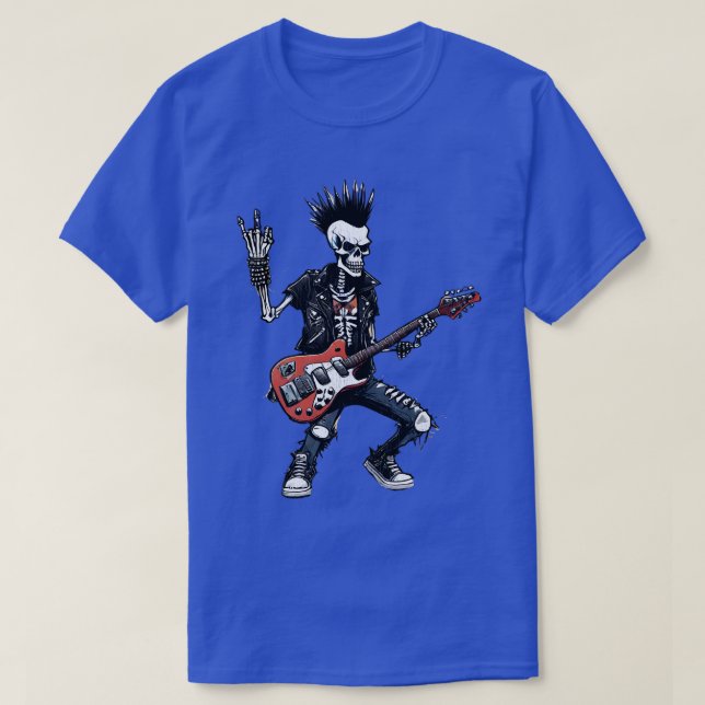 Camiseta Punk Rock Skeleton Guitar Shredder (Frente do Design)