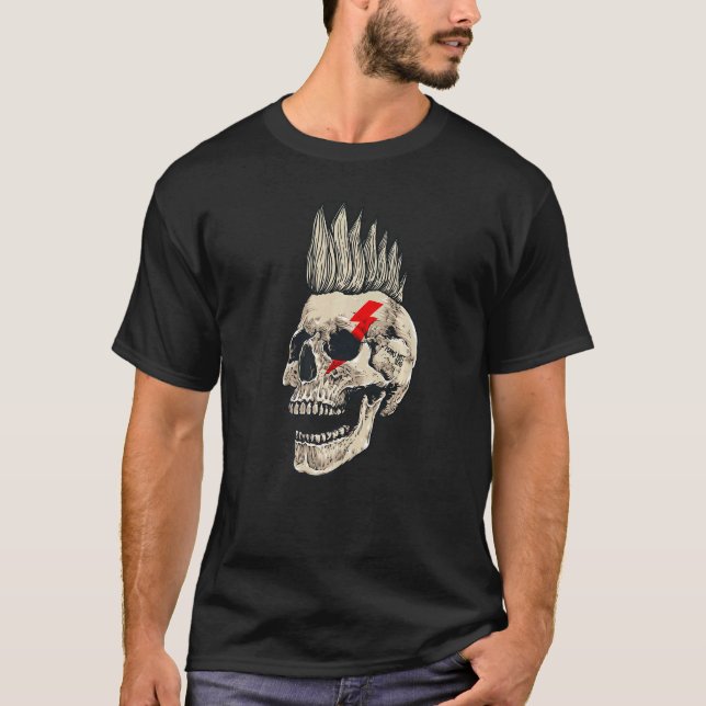 Camiseta Punk Rock Skull com estilo Mohawk Punk não é Morto (Frente)