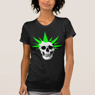 Camiseta Punk Rock Skull com Neon Green Spikey Hair
