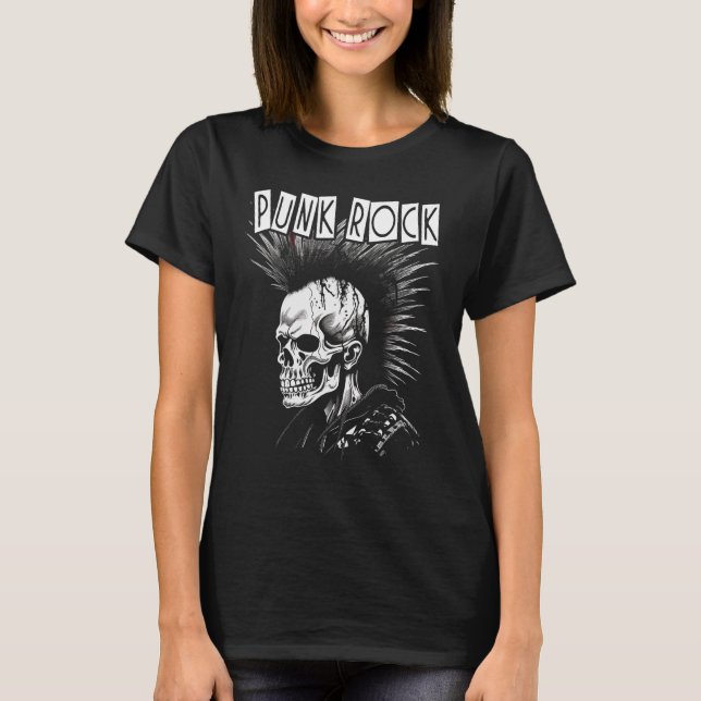 Camiseta Punk Rock Skull Skeleton Mohawk Mohican Punk (Frente)