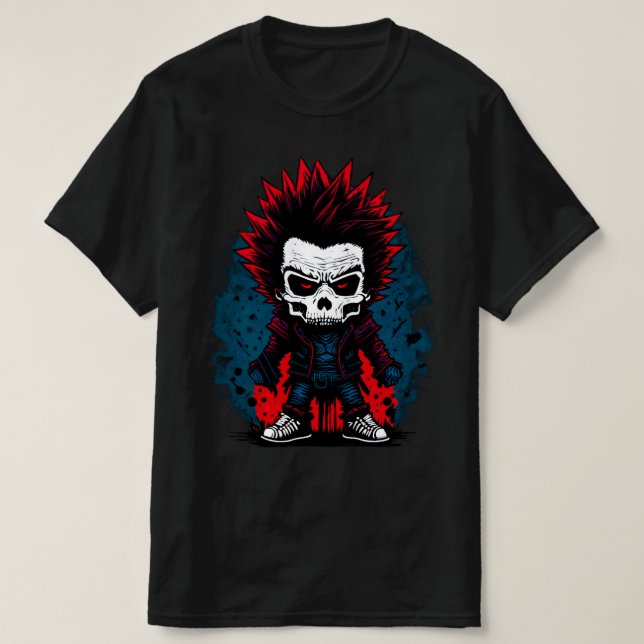 Camiseta Punk Rock Zombie Colorida Caveira Legal Colorida (Frente do Design)