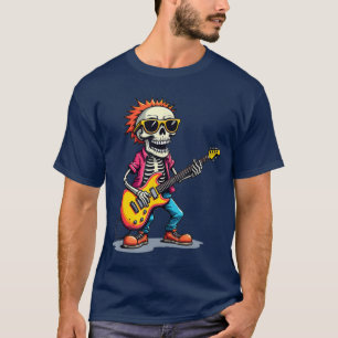 Camiseta Punk Rocker Esqueleto engraçado guitarra de rock