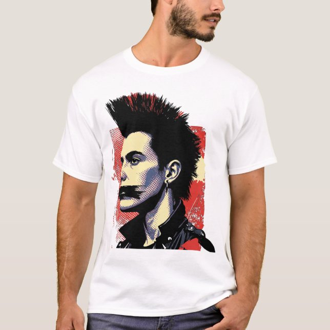 Camiseta Punk Silenciado com Moicano e Boca Colada (Frente)
