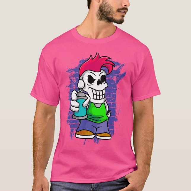Camiseta Punk Skeleton Com Spray Pode Fraffiti Artist Stree (Frente)