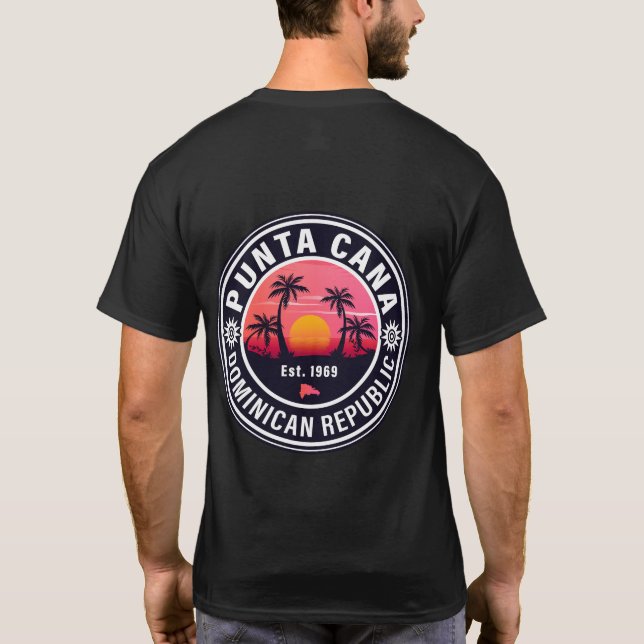 Camiseta Punta Cana Dominicana Retro Sunset Souvenirs 60s (Verso)