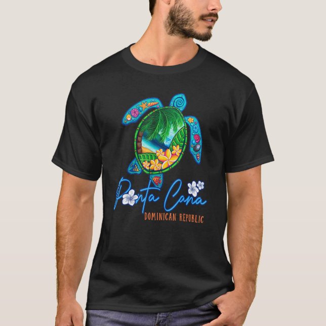 Camiseta Punta Cana Sea Turtle Família De Vacinas Dominican (Frente)