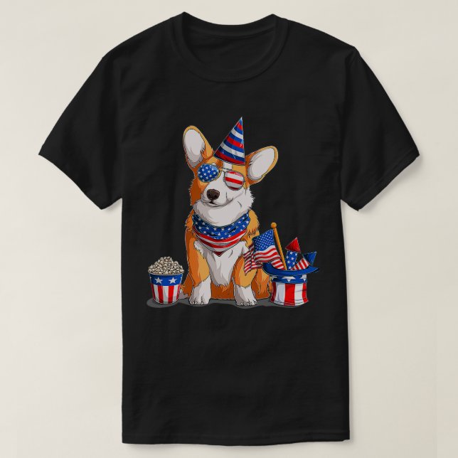 Camiseta Pup de Cachorro Galês Patriótico 4º de julho (Frente do Design)