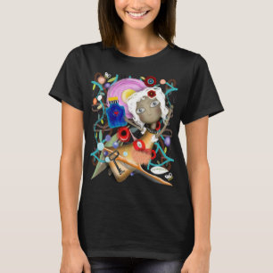 Camiseta Puppet paraíso folhas garrafa chave botânica