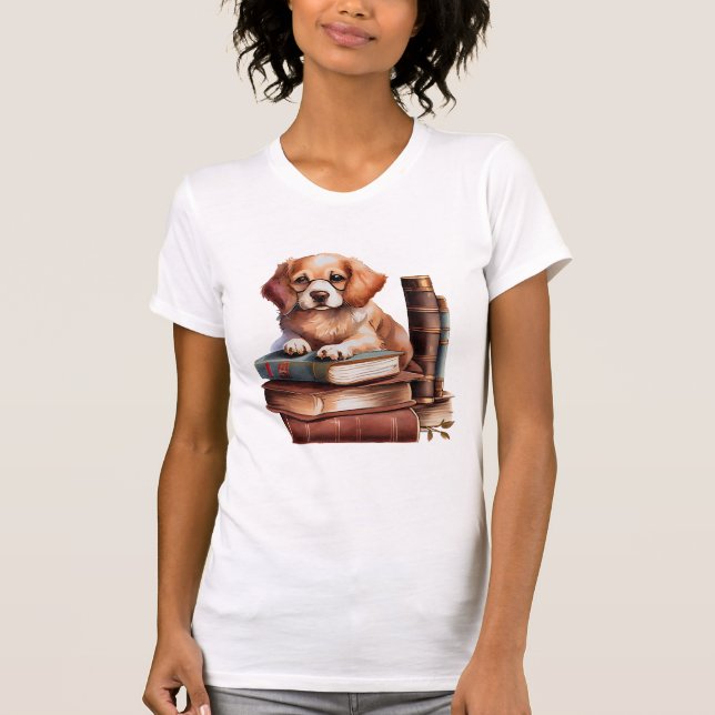 Camiseta Puppy com Livros, Leitor (Frente)