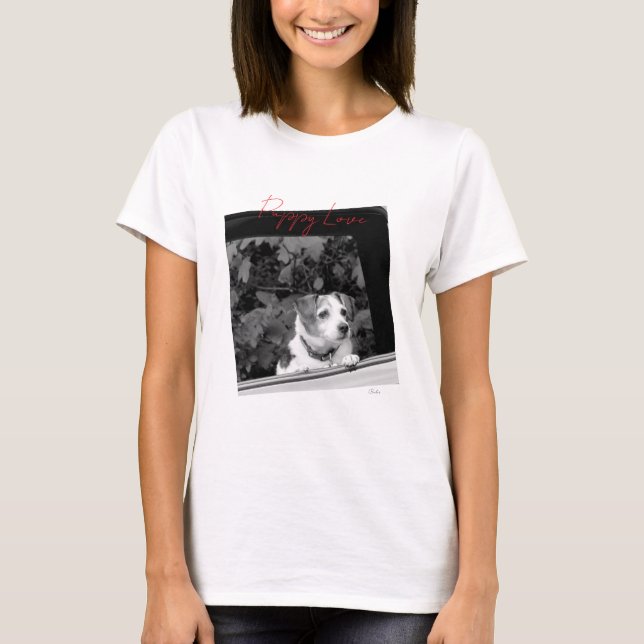 Camiseta Puppy Love Black & White Dog Photo (Frente)