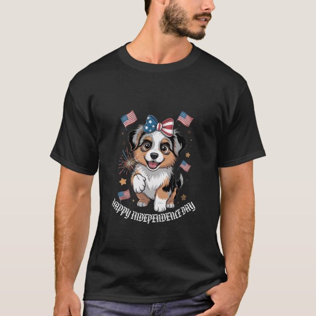 Camiseta Puppy Patriótico com Bandeiras Americanas Personal (Frente)