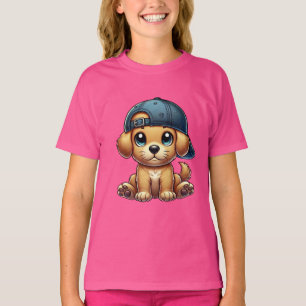 Camiseta Puppy Vestindo uma Arte de Cartoon Boné