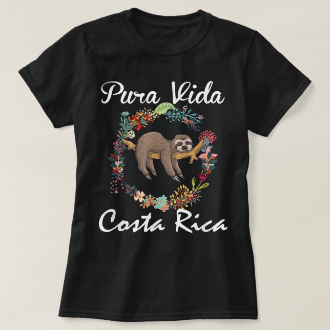Camiseta Pura Vida Costa Rica Sloth Surfing Sleepy Summer V (Frente do Design)