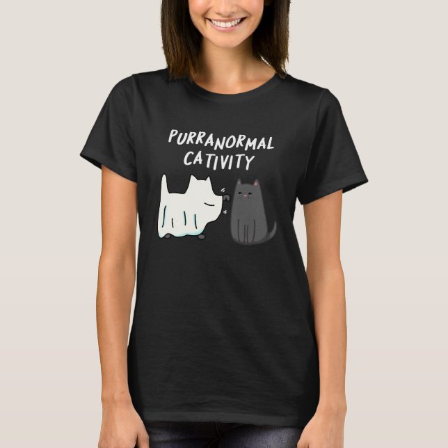 Camiseta Puranormal Halloween Cat Pun Dark BG (Frente)