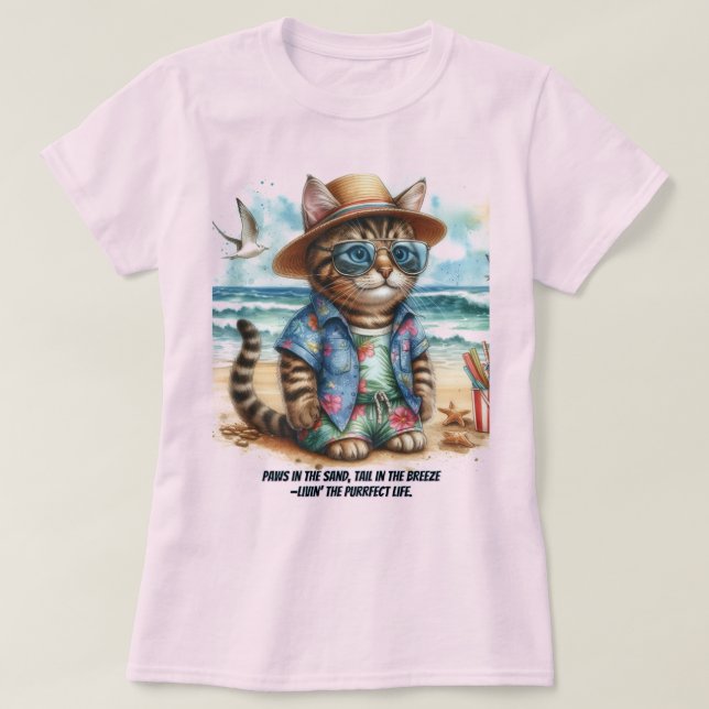 Camiseta Purfect Beach Life for Kitty Cat Lovers (Frente do Design)