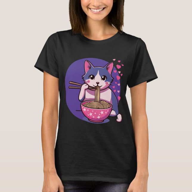 Camiseta Purfect Ramen Love: Cat & Noodles Tee T-Shirt (Frente)