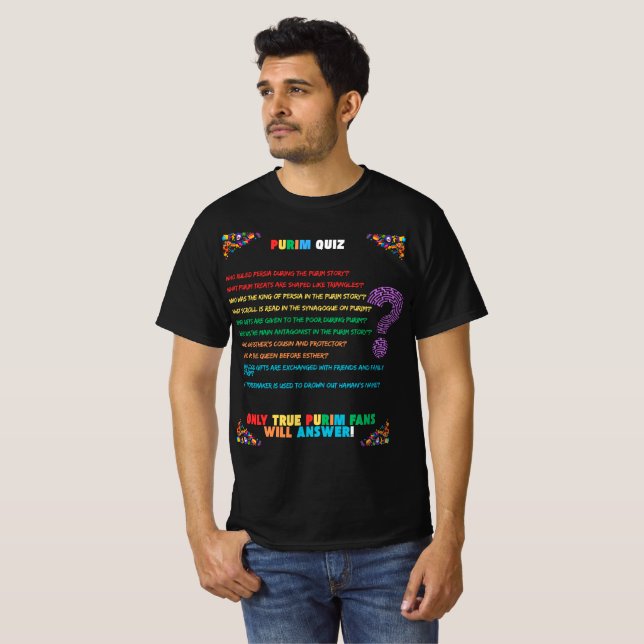 Camiseta Purim Quiz - Teste Seu Conhecimento Sobre Este Jud (Frente Completa)
