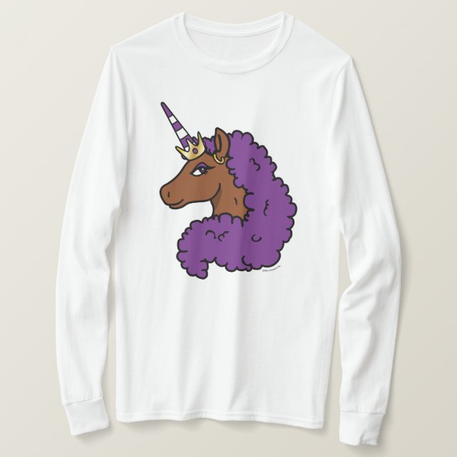 Camiseta Purple Afro Unicorn (Frente do Design)
