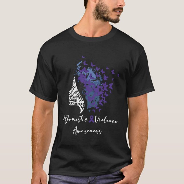 Camiseta Purple Butterflies with a Ribbon Domestic Violence (Frente)