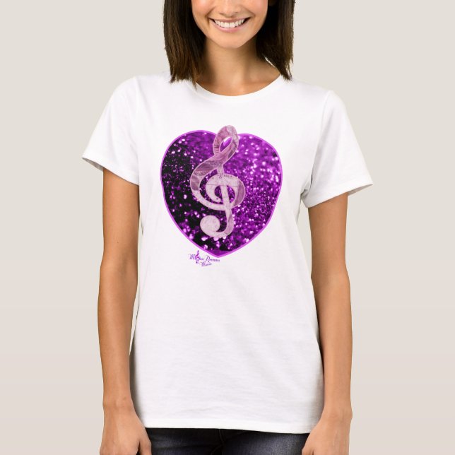 Camiseta Purple Faux Glitter Heart France Treble Clef (Frente)