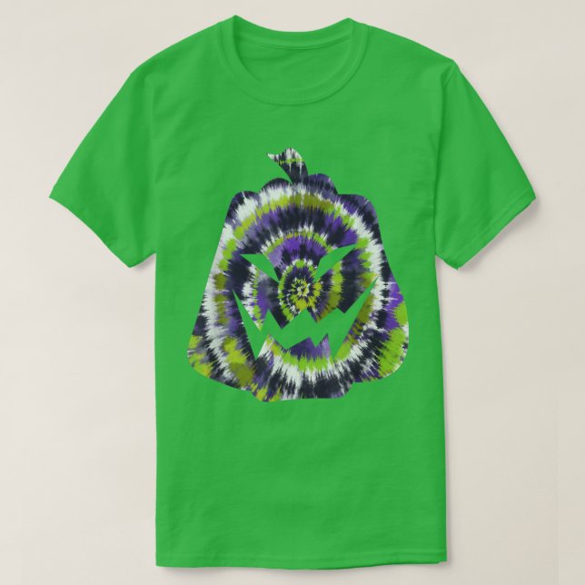 Camiseta Purple Green White Tie Dye Halloween Jack O Lanter (Frente do Design)