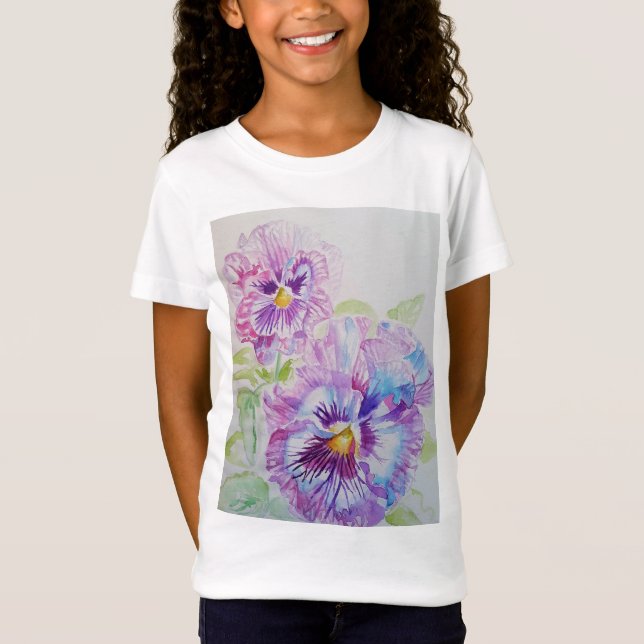 Camiseta Purple Pansy floral aquarela Girls T Shirt (Frente)