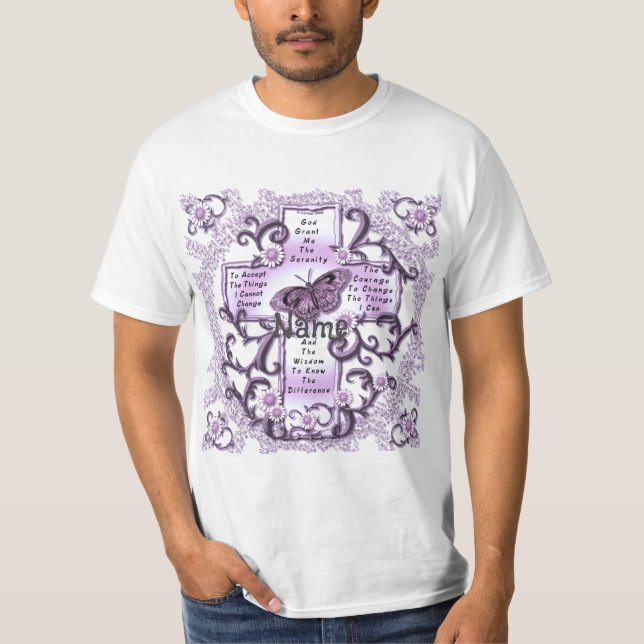 Camiseta Purple Serenity Prayer Cross (Frente)