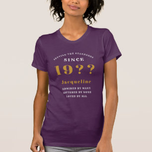 Camiseta Púrpura 90 de Aniversário Personalizada Dourada Pa