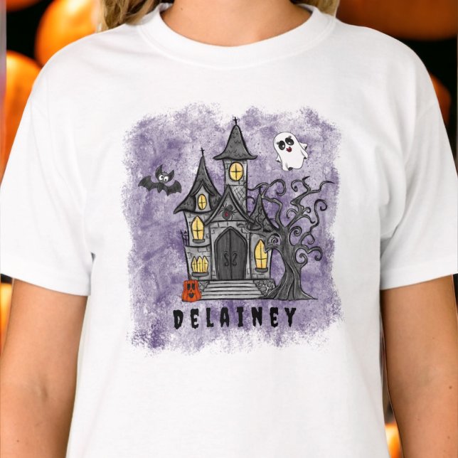 Camiseta Púrpura de Casa Assombrada do Halloween (Criador carregado)