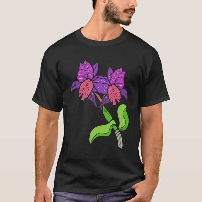 Camiseta Púrpura de Planta de Orquídea (Frente)