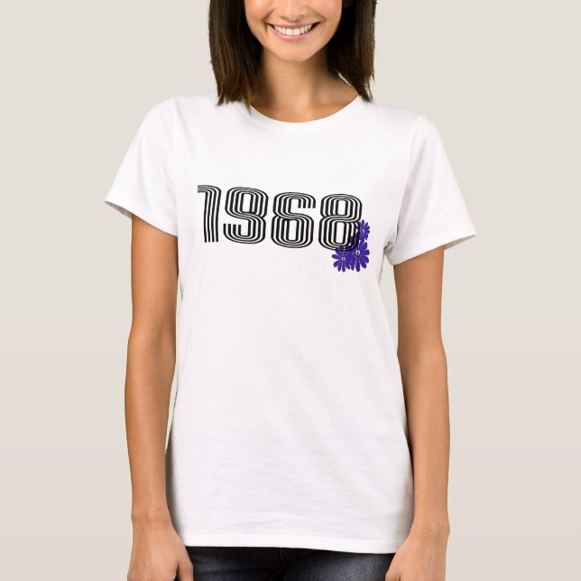Camiseta Púrpura do Hippie do Sinal de Poder Flor 1968 (Frente)