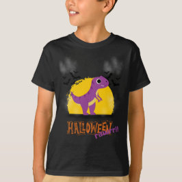 Camiseta Púrpura e Laranja Dinossauro Caça no Halloween