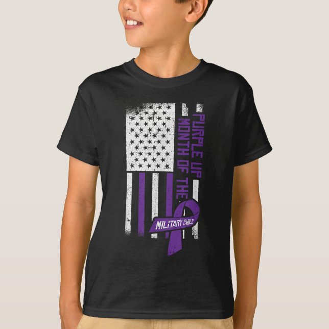 Camiseta Púrpura Mês Da Criança Militar Americana Fla (Frente)